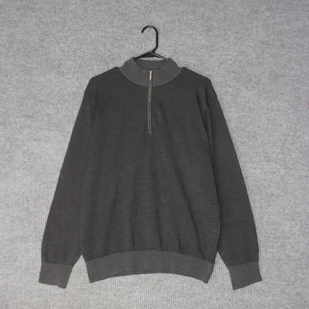 J Hilburn Quarter Zip Sweater Mens L Dark Gray Wool Cashmere Blend Pullover